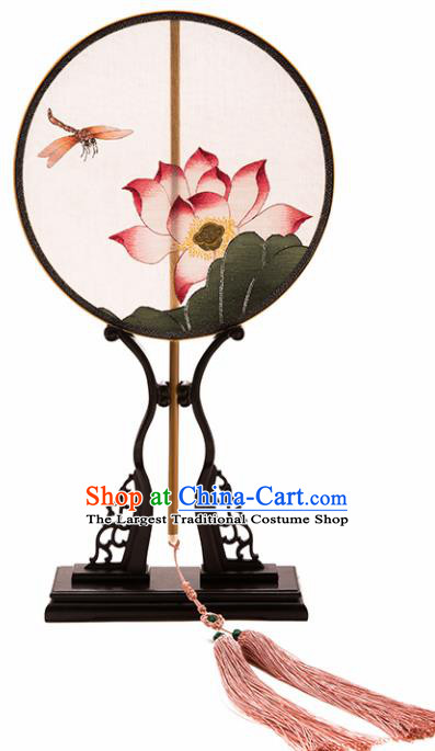Chinese Ancient Princess Hanfu Palace Fan Traditional Embroidered Lotus Pure Silk Round Fans for Women