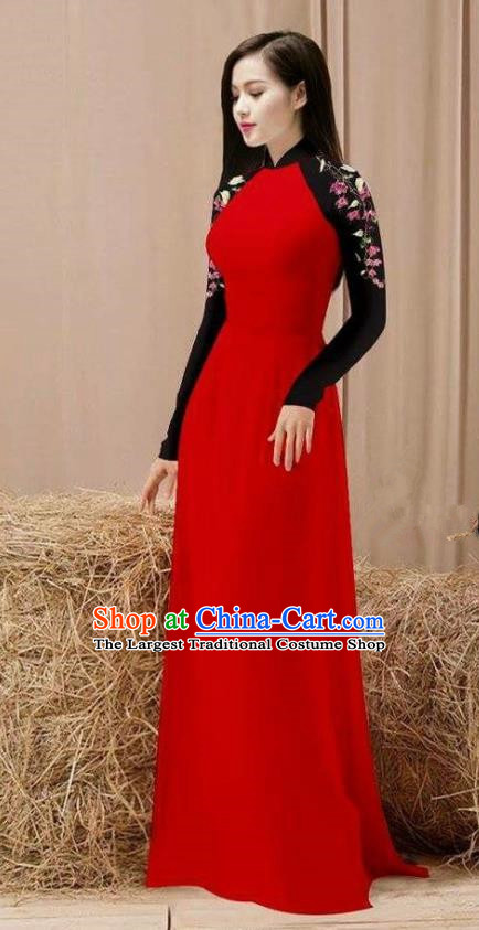 Vietnam Traditional Costume Red Ao Dai Qipao Dress Vietnamese Cheongsam for Women