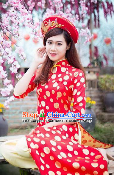Vietnam Traditional Costume Vietnamese Bride Red Ao Dai Qipao Dress Cheongsam for Women