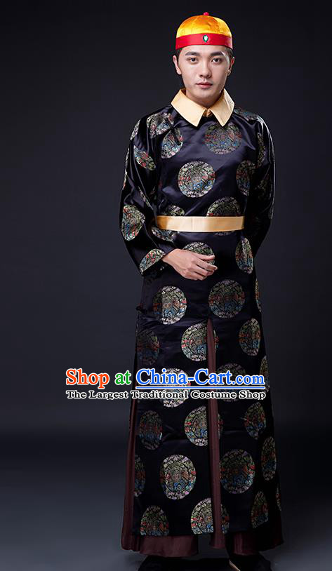 Traditional Chinese Ancient Drama Costumes Qing Dynasty Manchu Emperor Clothing and Hat for Men
