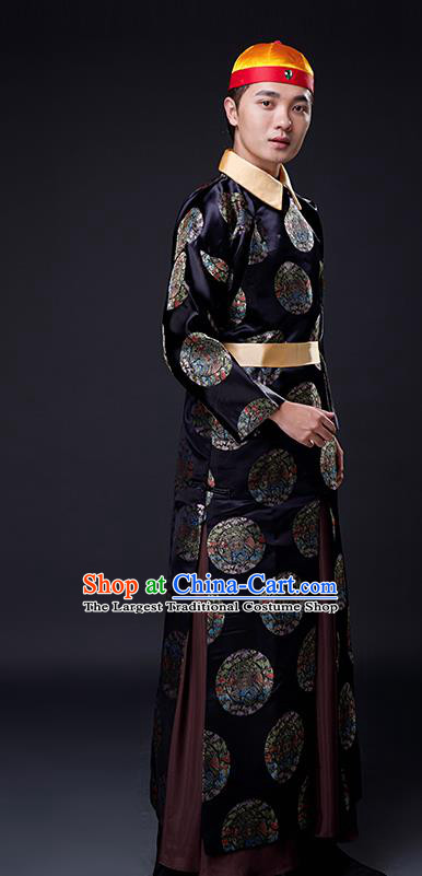Traditional Chinese Ancient Drama Costumes Qing Dynasty Manchu Emperor Clothing and Hat for Men