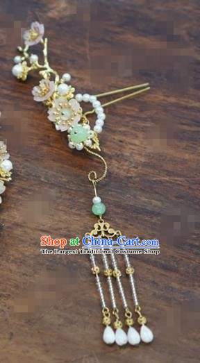 Chinese Ancient Bride Hair Accessories Wedding Tassel Pearls Hairpins for Women