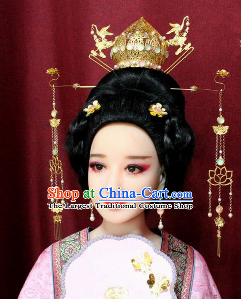Chinese Ancient Tang Dynasty Wedding Hair Accessories Queen Lotus Phoenix Coronet Hairpins Complete Set for Women