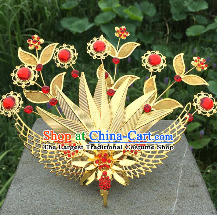 Chinese Ancient Tang Dynasty Hair Accessories Queen Golden Phoenix Hairpins for Women