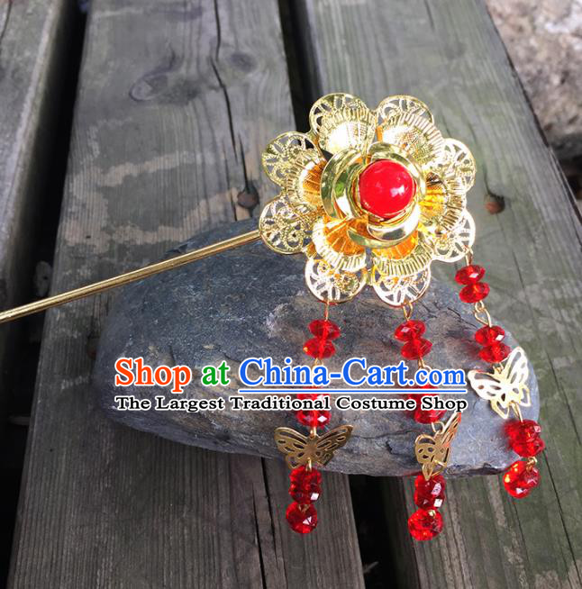 Chinese Ancient Tang Dynasty Queen Hair Accessories Golden Hairpins Phoenix Coronet for Women