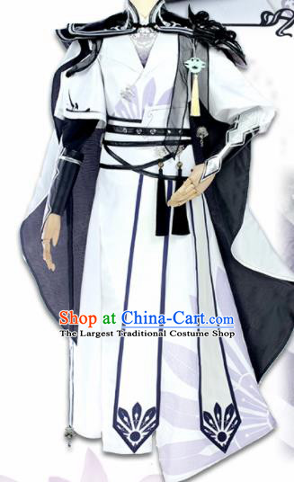 Chinese Traditional Cosplay Knight White Costumes Ancient Swordsman Clothing for Men