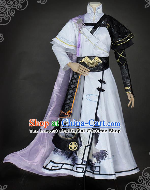 Chinese Traditional Cosplay Childe Knight White Costumes Ancient Swordsman Clothing for Men
