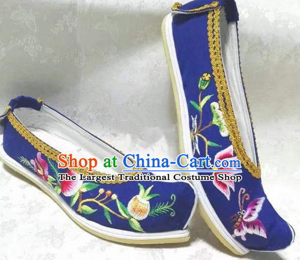 Chinese Traditional Hanfu Shoes Embroidered Royalblue Shoes Handmade Cloth Shoes for Women