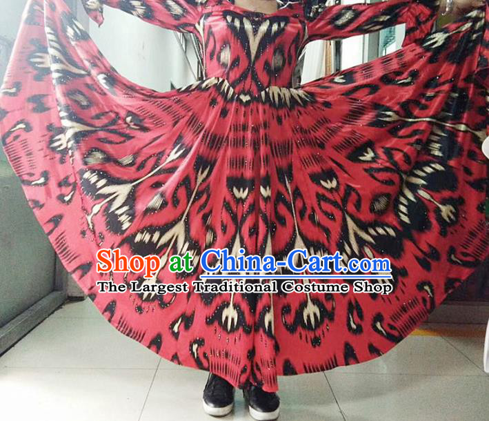 Chinese Ethnic Costumes Folk Dance Red Dress Traditional National Uyghur Nationality Clothing for Women