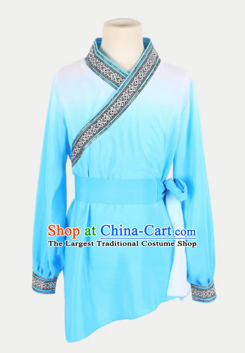 Chinese Traditional Folk Dance Clothing Classical Dance Blue Costume for Men