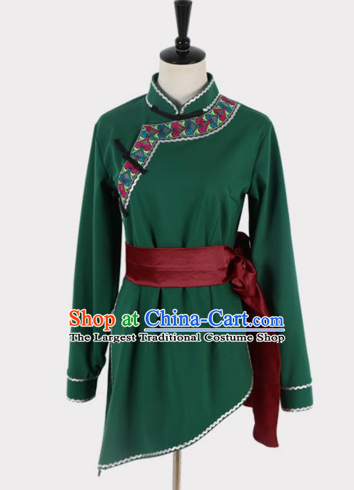Chinese Ethnic Minority Embroidered Green Blouse Traditional Mongols Nationality Folk Dance Costume for Women