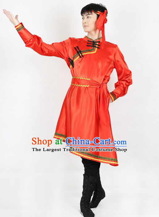Chinese Traditional Mongolian Folk Dance Red Clothing Classical Dance Costume for Men