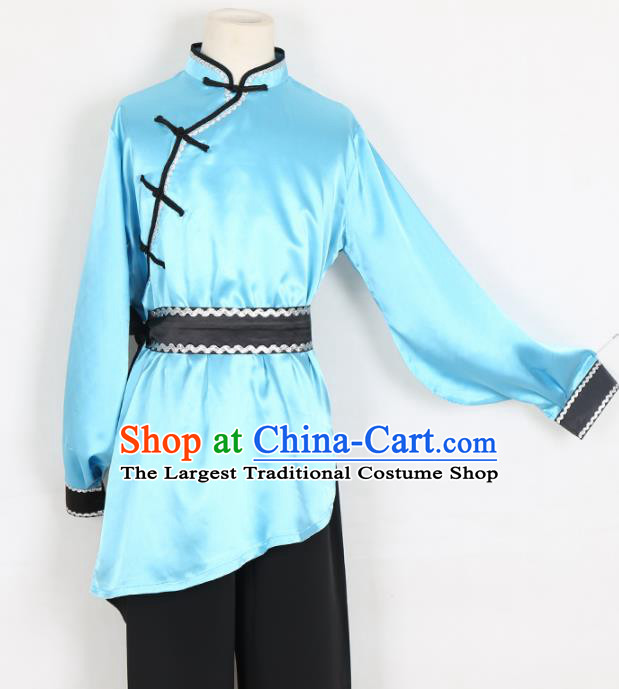 Chinese Traditional Mongolian Folk Dance Clothing Classical Dance Blue Costume for Men