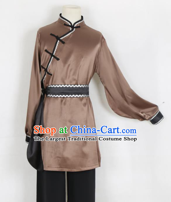 Chinese Traditional Mongolian Folk Dance Clothing Classical Dance Brown Costume for Men