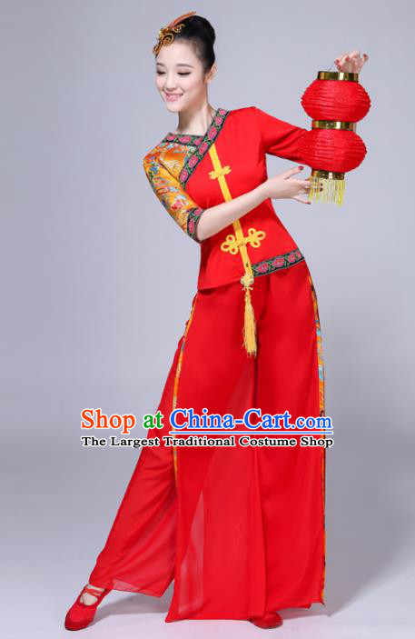 Chinese Traditional Folk Dance Red Costumes Classical Dance Yanko Dance Clothing for Women