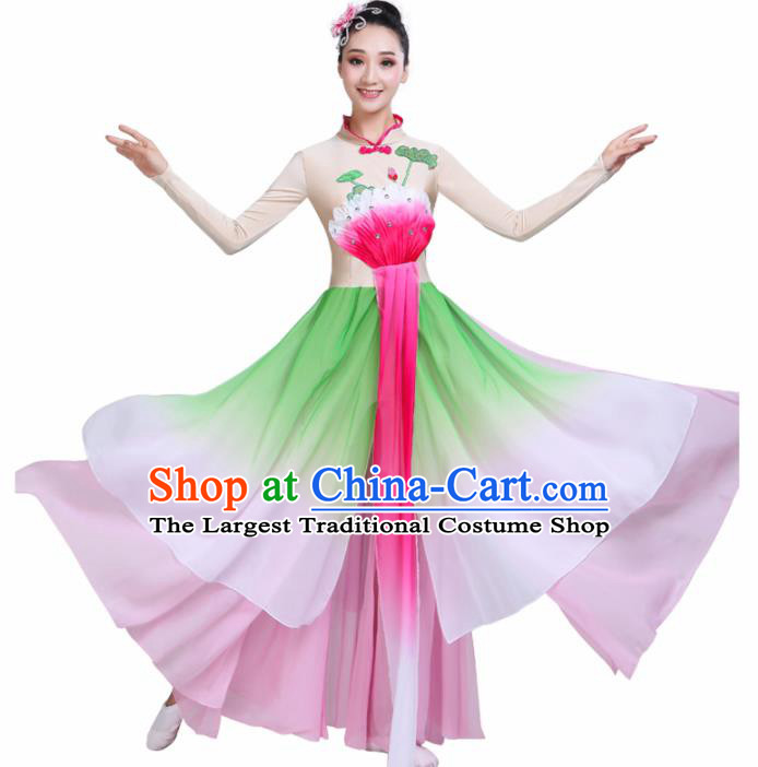 Chinese Traditional Folk Dance Green Costumes Classical Dance Lotus Dance Clothing for Women