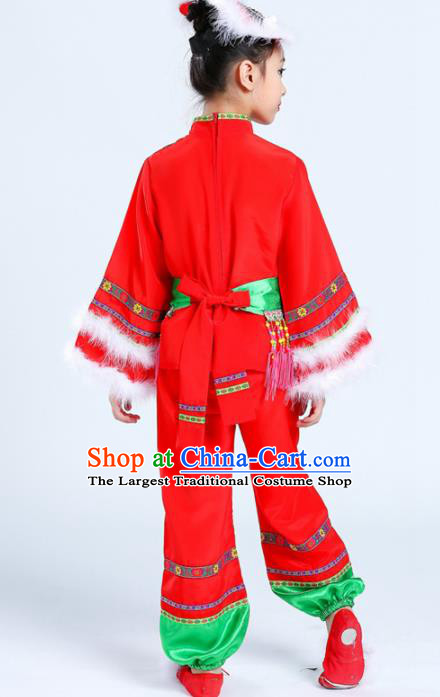 Chinese Traditional Yanko Dance Folk Dance Clothing Classical Dance Red Costumes for Kids