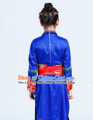 Chinese Traditional Mongolian Minority Folk Dance Clothing Ethnic Dance Royalblue Costumes for Kids