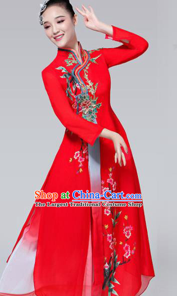 Chinese Traditional Folk Dance Costumes Classical Dance Umbrella Dance Red Dress for Women