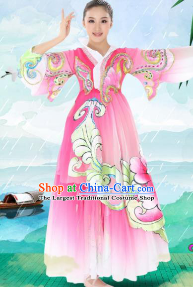 Chinese Traditional Korean Minority Pink Dress Ethnic Folk Dance Costumes for Women