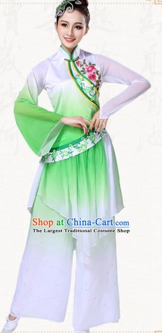 Chinese Traditional Classical Dance Group Dance Green Dress Folk Dance Umbrella Dance Costumes for Women