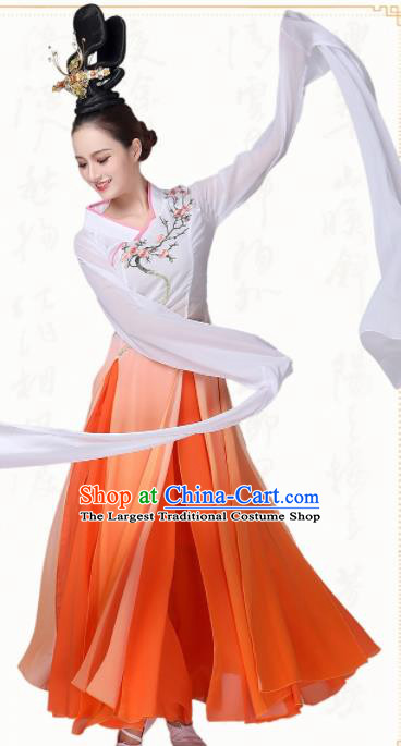 Chinese Traditional Classical Dance Orange Dress Fan Dance Group Dance Costumes for Women