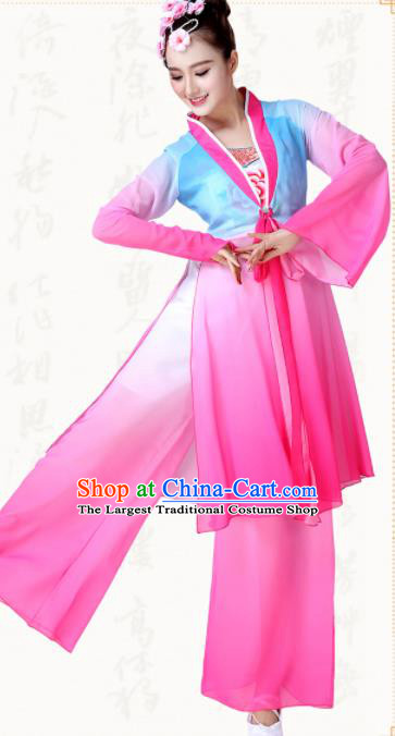 Chinese Traditional Classical Dance Pink Dress Fan Dance Group Dance Costumes for Women