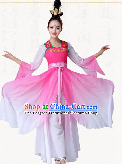 Chinese Traditional Classical Dance Pink Dress Umbrella Dance Group Dance Costumes for Women