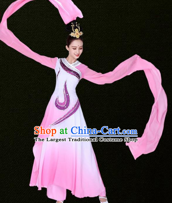 Chinese Traditional Classical Dance Pink Water Sleeve Dress Ancient Group Dance Costumes for Women