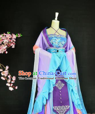 Traditional Chinese Cosplay Costumes Ancient Princess Peri Purple Hanfu Dress for Women