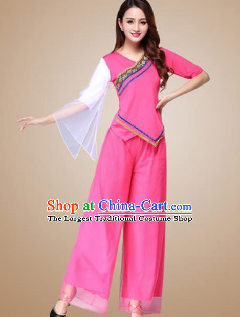 Traditional Chinese Folk Dance Yangko Costumes Fan Dance Group Dance Rosy Clothing for Women