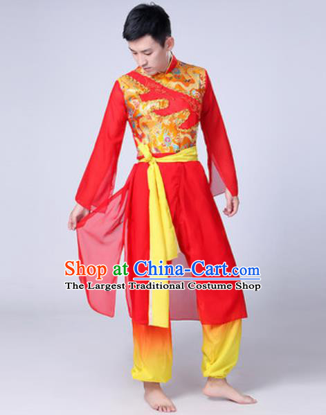 Traditional Chinese Fan Dance Costumes Folk Dance Drum Dance Red Clothing for Men