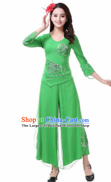 Traditional Chinese Folk Dance Costumes Fan Dance Yanko Dance Green Dress for Women