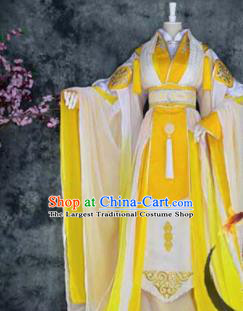 Traditional Chinese Cosplay Royal Highness Yellow Costumes Ancient Swordsman Hanfu Clothing for Men
