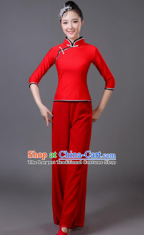 Traditional Chinese Classical Dance Costumes Fan Dance Yangko Red Clothing for Women
