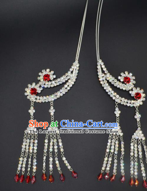 Traditional Chinese Beijing Opera Hair Accessories Ancient Princess Red Crystal Tassel Hairpins for Women