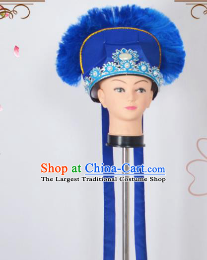 Traditional Chinese Peking Opera Niche Hair Accessories Ancient Scholar Royalblue Hat Headwear for Men
