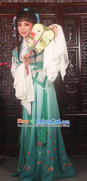 Traditional Chinese Peking Opera Peri Costumes Ancient Palace Princess Embroidered Green Dress for Adults