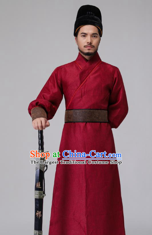 Chinese Traditional Ming Dynasty Blades Costumes Ancient Drama Swordsman Red Clothing for Men