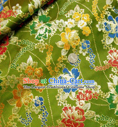 Traditional Chinese Royal Peony Pattern Olive Green Brocade Tang Suit Fabric Silk Fabric Asian Material