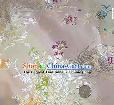 Traditional Chinese Royal Phoenix Flower Pattern White Brocade Tang Suit Fabric Silk Fabric Asian Material