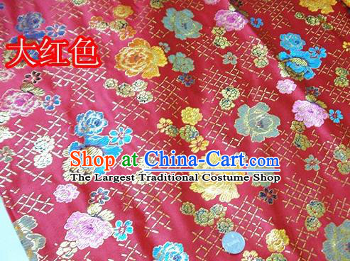 Traditional Chinese Royal Roses Pattern Red Brocade Tang Suit Fabric Silk Fabric Asian Material