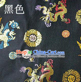 Traditional Chinese Royal Dragon Phoenix Pattern Black Brocade Tang Suit Fabric Silk Fabric Asian Material