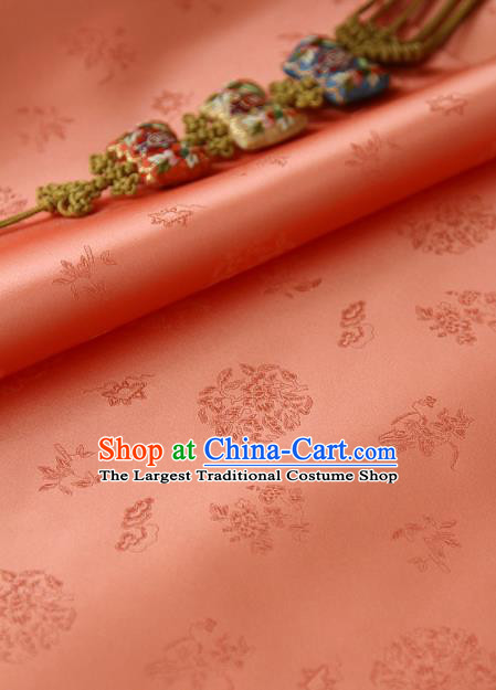 Traditional Asian Classical Pattern Orange Brocade Cloth Drapery Korean Hanbok Palace Satin Silk Fabric