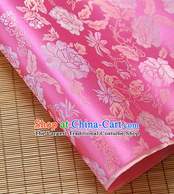 Asian Traditional Classical Pattern Rosy Brocade Cloth Drapery Korean Hanbok Palace Satin Silk Fabric