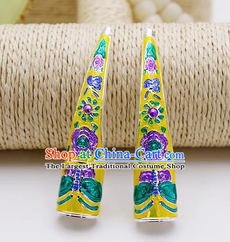 Chinese Traditional Finger Accessories Ancient Palace Lady Cloisonne Yellow Fingernail Wrap for Women