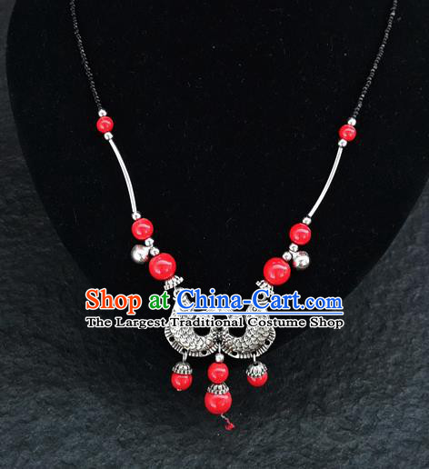 Chinese Traditional Jewelry Accessories Yunnan National Double Fish Red Beads Minority Necklace for Women