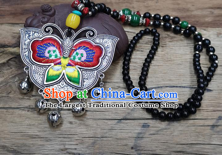 Chinese Traditional Jewelry Accessories Yunnan Miao Minority Embroidered Red Butterfly Necklace for Women