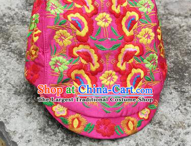 Chinese Traditional Embroidered Yunnan Dai Minority Rosy Cap for Women
