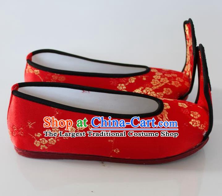Chinese Traditional Wedding Hanfu Shoes Red Satin Shoes Ancient Princess Embroidered Shoes for Women